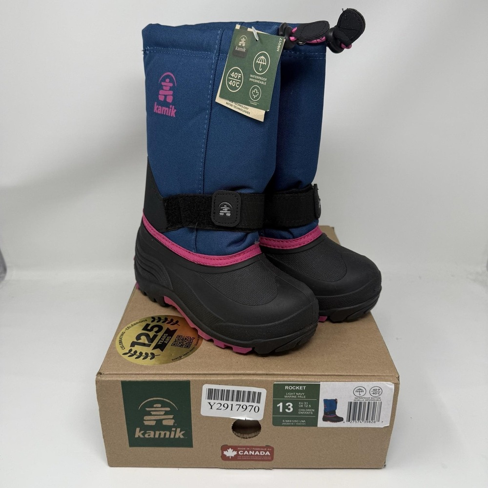 Kamik Rocket Boots Kids Size 13 Light Navy Waterproof Winter Snow Canada